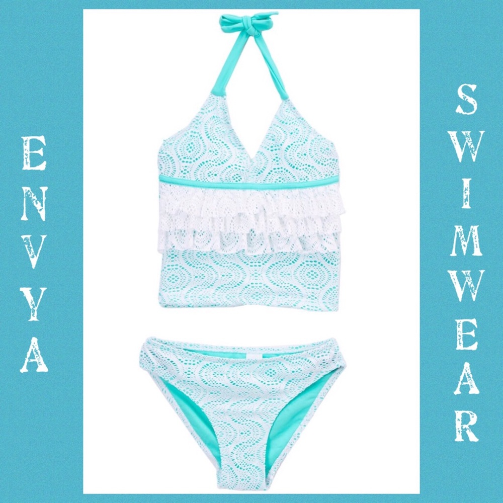 Envya Swimwear Crochet Ruffle Tankini Set Size 12